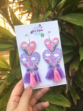 Load image into Gallery viewer, Rainbow Wonderland Clay Heart Dangles