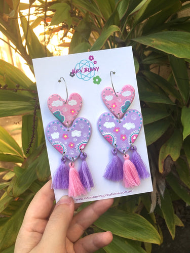 Rainbow Wonderland Clay Heart Dangles