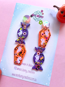 Spooky candy coffin earrings