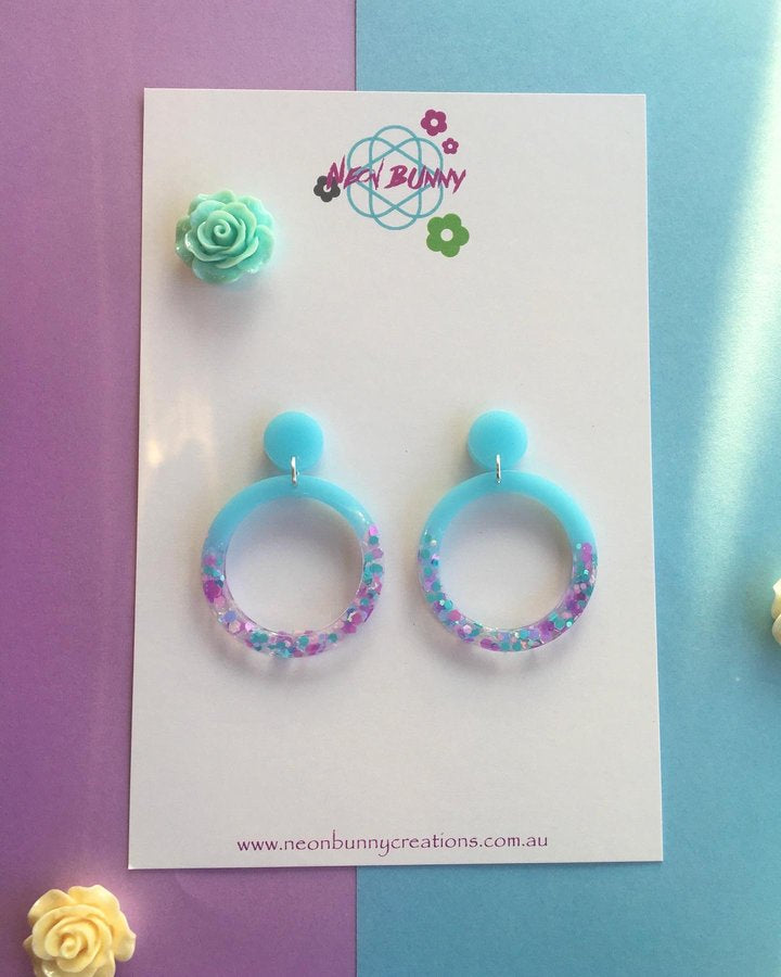Dreamy Blue Glitter Earring Hoops