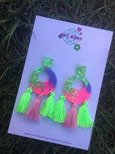 Load image into Gallery viewer, Electric Lime And Pink Dangles With Tassels