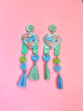 Load image into Gallery viewer, Mermaid alien minty blue dangles