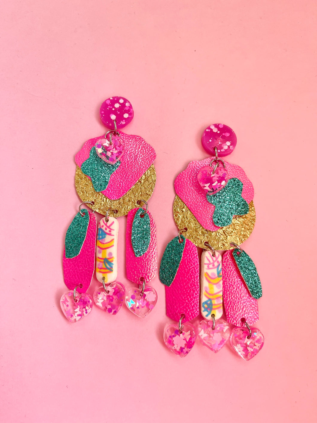 Barbie world metallic pink and gold dangles