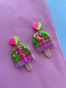 Strawberry lime popsicle stud earrings