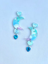 Load image into Gallery viewer, Celestial lagoon moon dangles