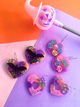 Load image into Gallery viewer, Halloween Candy Bat Dangles Spooky heart Earrings