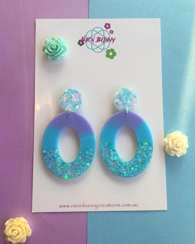 Dreamy Blue Dangles- Glitter Earring Studs