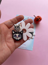 Load image into Gallery viewer, Skeleton kitty daisy earrings