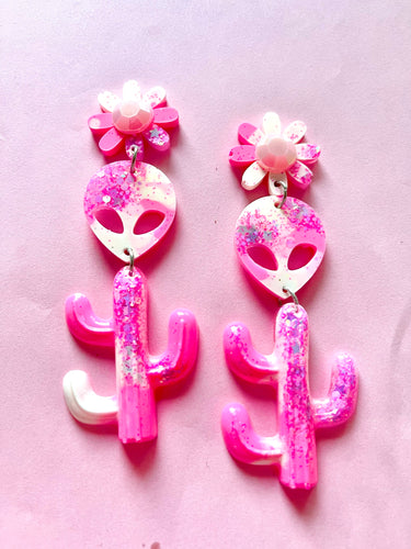 Alien Milky Way Pink Cactus Dangles