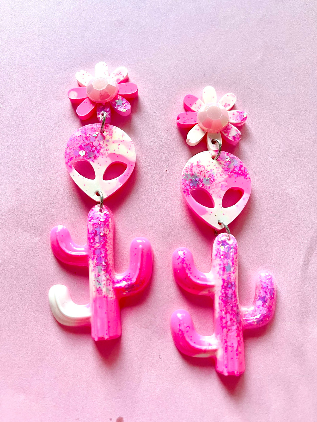 Alien Milky Way Pink Cactus Dangles