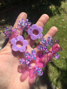 Daisy Earring Dangles - Lilac Holographic Ear Studs