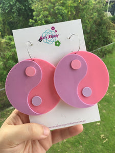 Jumbo pink and purple yin yang earrings