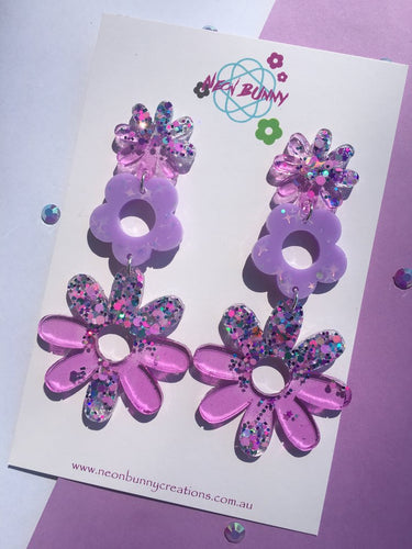 Daisy Earring Dangles - Lilac Holographic Ear Studs