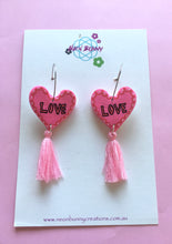 Load image into Gallery viewer, Love Heart Earring Hoops With Tassels