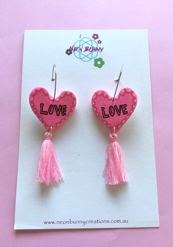 Love Heart Earring Hoops With Tassels