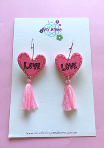 Love Heart Earring Hoops With Tassels