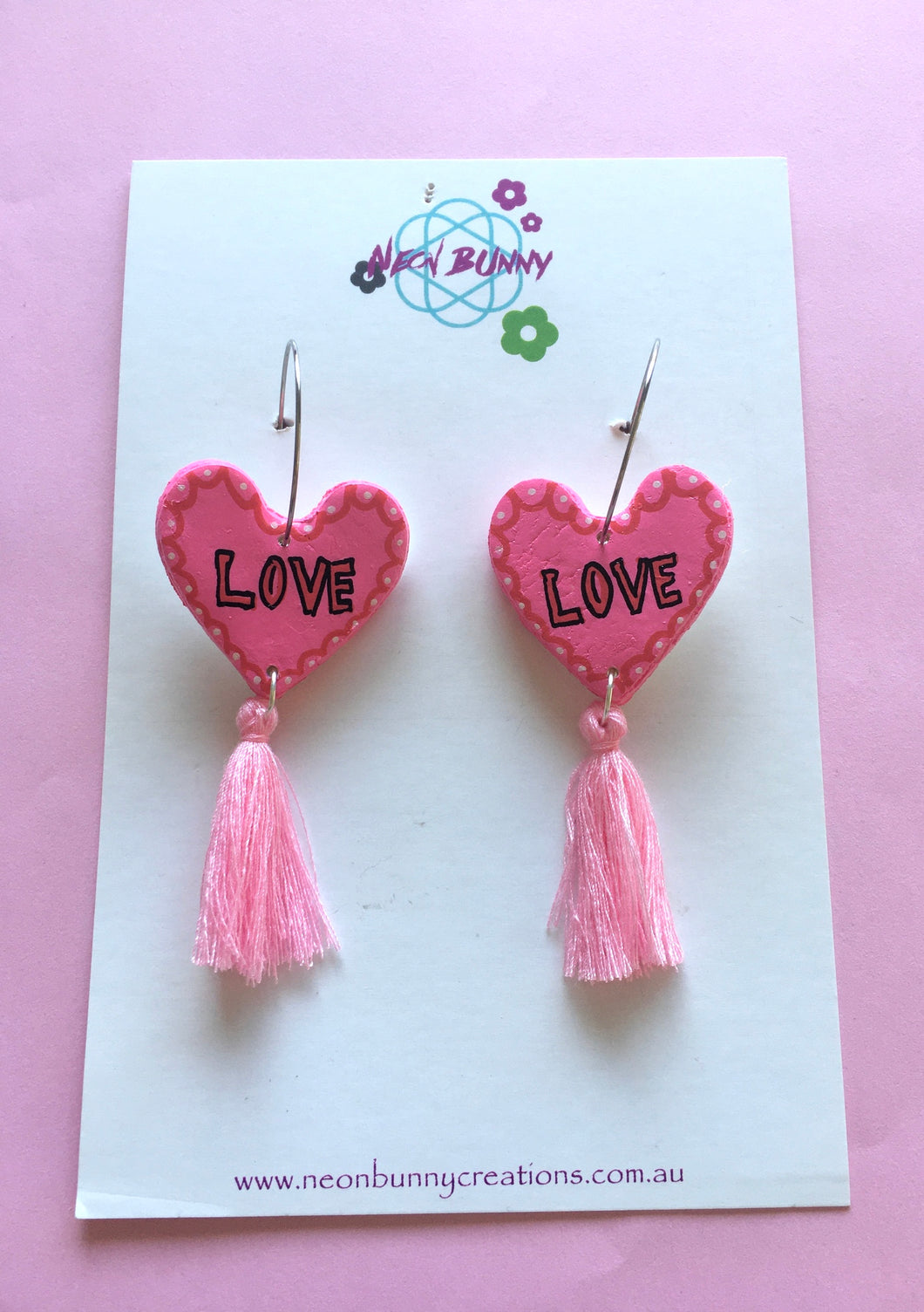 Love Heart Earring Hoops With Tassels