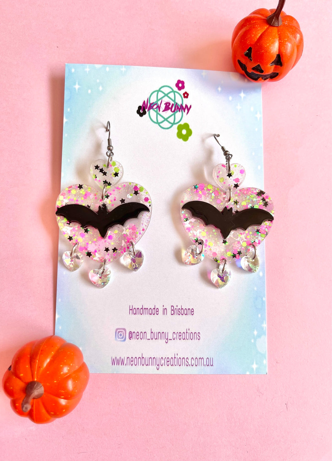 Iridescent spooky bat earrings with Swarovski crystals
