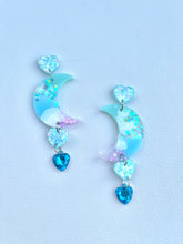 Load image into Gallery viewer, Celestial lagoon moon dangles