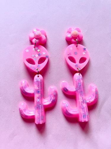 Pink Alien Queen Cactus Dangles