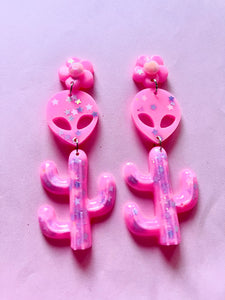 Pink Alien Queen Cactus Dangles