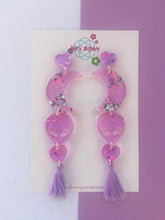 Load image into Gallery viewer, Celestial Alien Dangles- Purple Moon Earrings (Made to order)