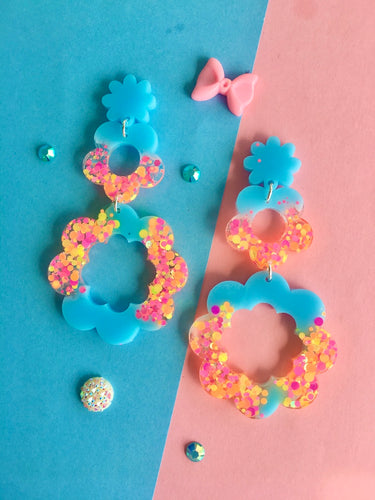 Dreamy Blue Daisy Drop Earrings
