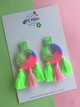 Load image into Gallery viewer, Electric Lime And Pink Dangles With Tassels