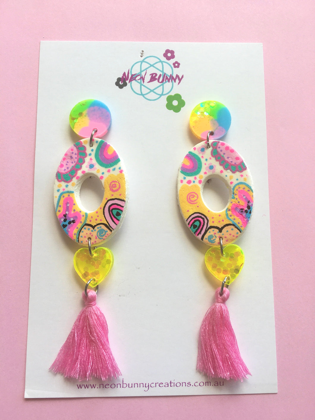 Bunny land Drop Earrings with Hearts And Tassels