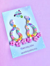 Load image into Gallery viewer, Geometric daisy drops folk art dangles
