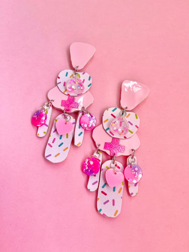 Candy barbie drop dangles with dangly hearts