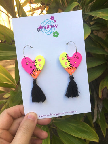 Neon Heart Dangles Clay Daisy Earrings