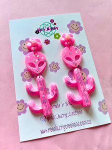 Pink Alien Queen Cactus Dangles