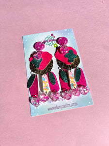 Barbie world metallic pink and gold dangles
