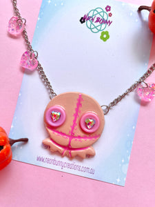 Trick or treat Sam spooky statement necklace with iridescent hearts