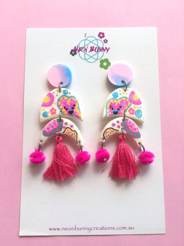 Bunny land Geometric Earrings With Pom Poms
