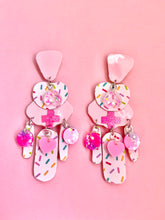 Load image into Gallery viewer, Candy barbie drop dangles with dangly hearts