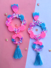 Load image into Gallery viewer, Dreamy Pink Flower Power Dangles- Glitter Daisy Earrings