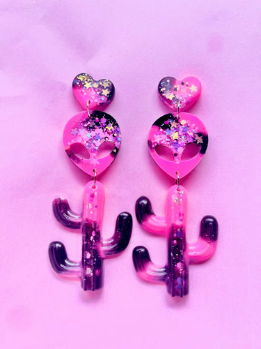 Pink galaxy cactus dangles