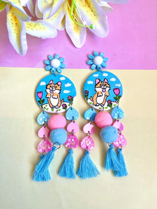 Cloud nine corgi statement dangles with pom poms
