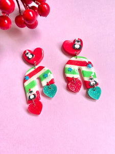Candy Cane penguin earrings