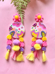 Kitty land pink and yellow statement earrings