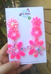 Electric pink daisy earrings