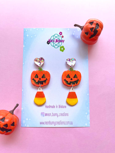 Jack o lantern candy corn earrings