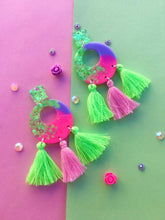 Load image into Gallery viewer, Electric Lime And Pink Dangles With Tassels