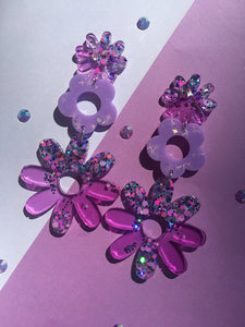 Daisy Earring Dangles - Lilac Holographic Ear Studs
