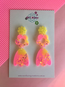 Neon daisy dangles flower earrings
