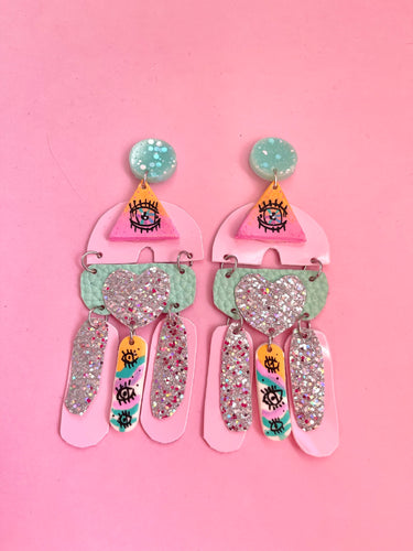 Temple of love minty pink dangles