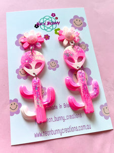 Alien Milky Way Pink Cactus Dangles