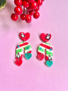 Candy Cane penguin earrings
